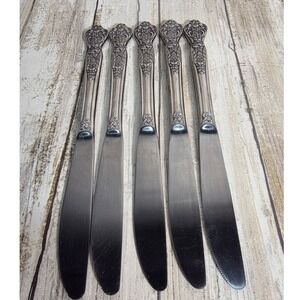 MSI Japan Stainless Steel Dessert Fruit Knives Ornate Floral Handles Set of 5